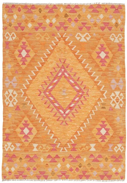 Tappeto Kilim Afghanistan Astratto Arancione Rosa 100x146 Cm