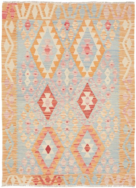 Tappeto Kilim Afghanistan Geometrico Azzurro Arancione Rosa 103x137 Cm