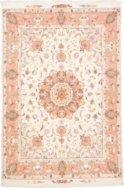 Tappeto Tabriz 70 Raj Persia Medaglione Crema Salmone 148x219 Cm