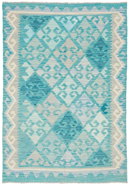 Tappeto Kilim Afghanistan Astratto Azzurro Turchese 101x149 Cm
