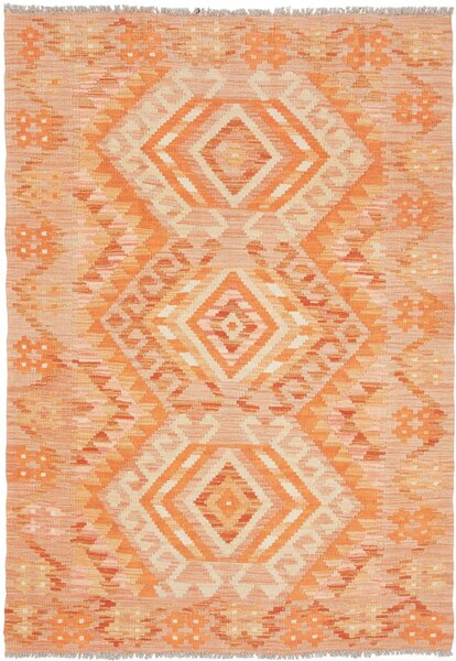 Tappeto Kilim Afghanistan Geometrico Arancione Pesca 103x148 Cm