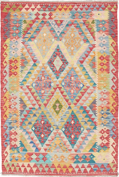 Tappeto Kilim Afghanistan Geometrico Multicolore Vivace 100x147 Cm