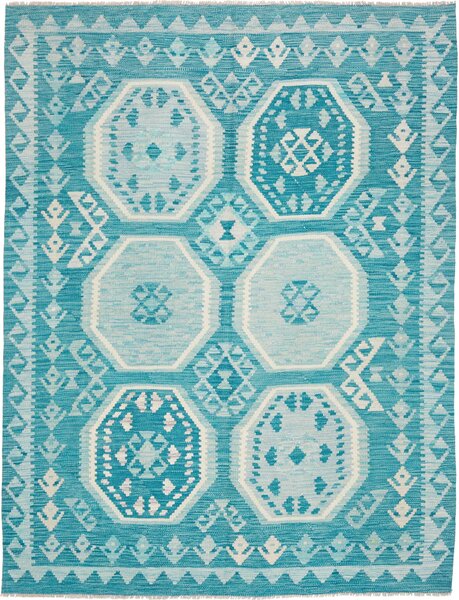 Tappeto Kilim Afghanistan Astratto Turchese Azzurro 159x203 Cm