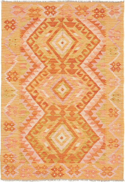 Tappeto Kilim Afghanistan Geometrico Arancio Giallo 103x152 Cm