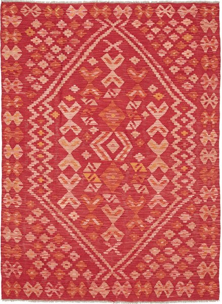 Tappeto Kilim Afghanistan Geometrico Rosso Arancio 130x179 Cm