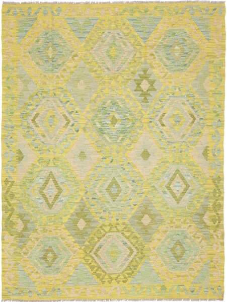 Tappeto Kilim Afghanistan Geometrico Giallo Verde 134x170 Cm