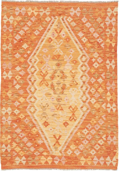 Tappeto Kilim Afghanistan Medaglione Arancio Crema 104x148 Cm