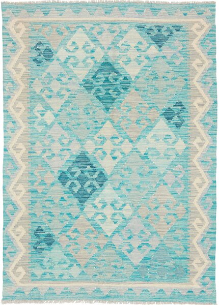 Tappeto Kilim Afghanistan Geometrico Turchese Azzurro 104x149 Cm