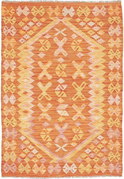 Tappeto Kilim Afghanistan Geometrico Arancio Giallo 100x146 Cm