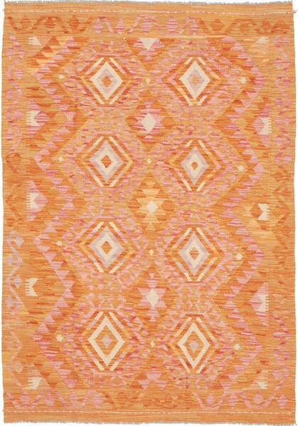 Tappeto Kilim Afghanistan Geometrico Arancione Rosa 121x175 Cm