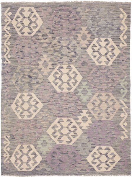 Tappeto Kilim Afghanistan Astratto Viola Grigio 134x175 Cm