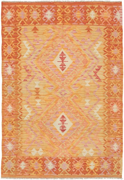 Tappeto Kilim Afghanistan Geometrico Arancio Pesca 102x149 Cm