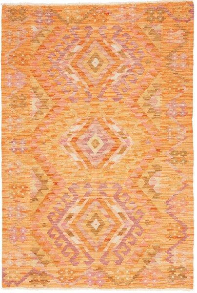 Tappeto Kilim Afghanistan Geometrico Arancio Pesca 102x151 Cm