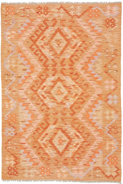 Tappeto Kilim Afghanistan Geometrico Arancio Beige 101x148 Cm