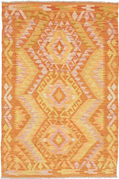 Tappeto Kilim Afghanistan Geometrico Arancio Giallo 99x147 Cm