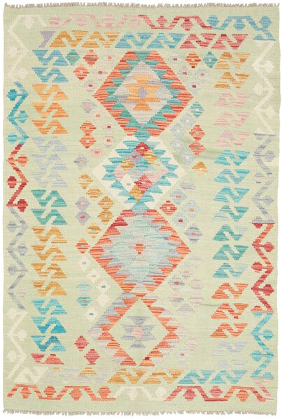 Tappeto Kilim Afghanistan Geometrico Verde Pastello Multicolore 97x145 Cm