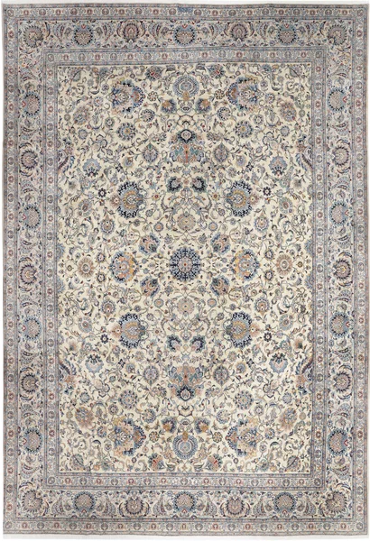 Tappeto Kashan Kork Persia Floreale Crema Blu 408x582 Cm