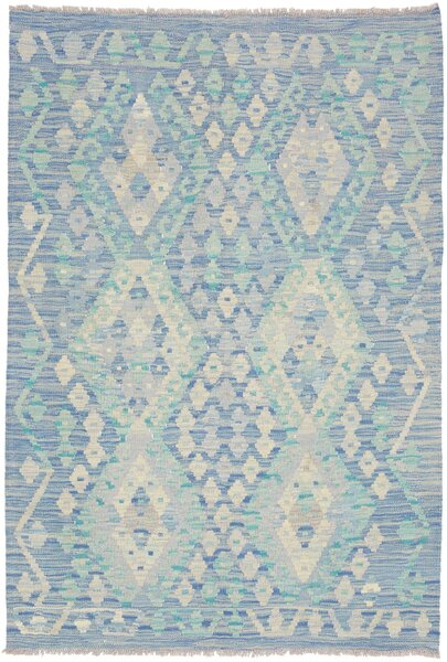 Tappeto Kilim Afghanistan Geometrico Blu Azzurro 103x150 Cm