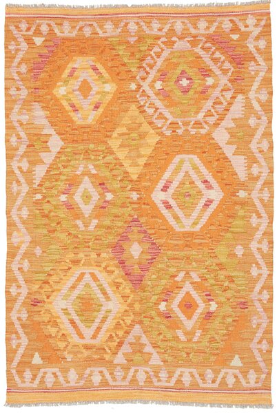 Tappeto Kilim Afghanistan Geometrico Arancione Rosa 103x151 Cm