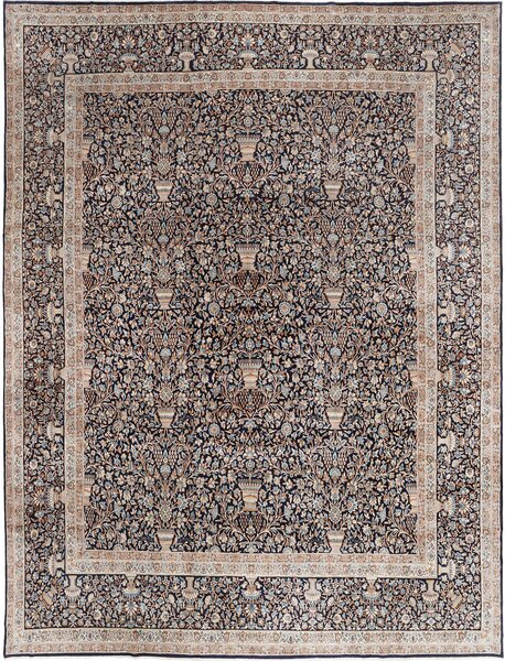 Tappeto Kerman Persia Floreale Blu Avorio 393x525 Cm