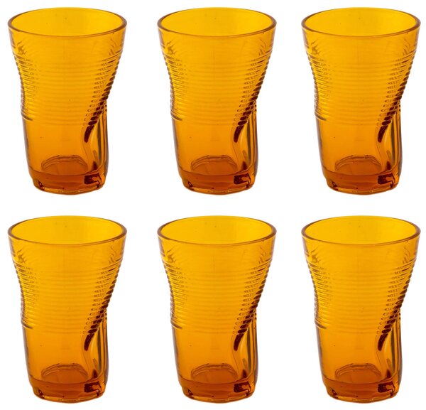 Set 6 Bicchieri Accartocciati 34 Cl Ø8 Cm In Vetro Pressato Kaleidos Arancioni
