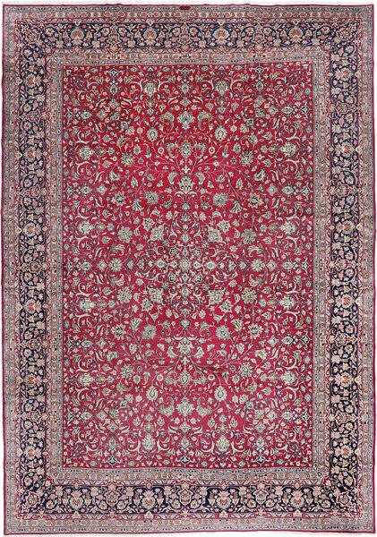 Tappeto Kerman Persia Medaglione Rosso Blu 360x517 Cm