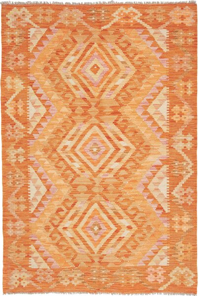 Tappeto Kilim Afghanistan Geometrico Arancio Pesca Beige 104x152 Cm
