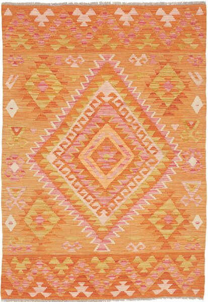 Tappeto Kilim Afghanistan Geometrico Arancio Rosa 100x147 Cm