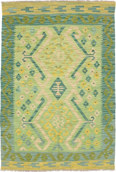 Tappeto Kilim Afghanistan Geometrico Verde Turchese 102x149 Cm