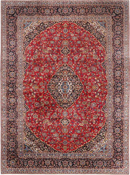 Tappeto Kashan Persia Medaglione Rosso Blu Scuro 355x487 Cm