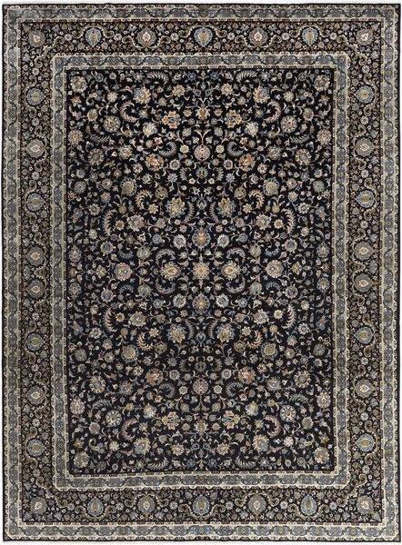 Tappeto Kashan Kork Persia Floreale Blu Notte Beige 350x480 Cm