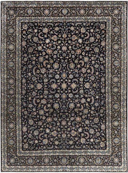 Tappeto Kashan Kork Persia Floreale Blu Notte Beige 350x480 Cm