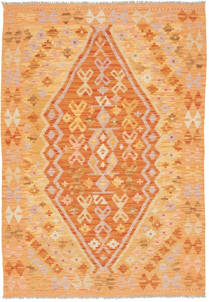 Tappeto Kilim Afghanistan Geometrico Arancio Giallo Lilla 104x150 Cm