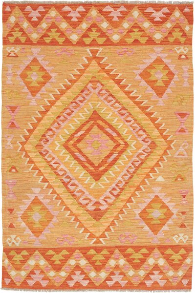 Tappeto Kilim Afghanistan Geometrico Arancio Rosa 102x154 Cm