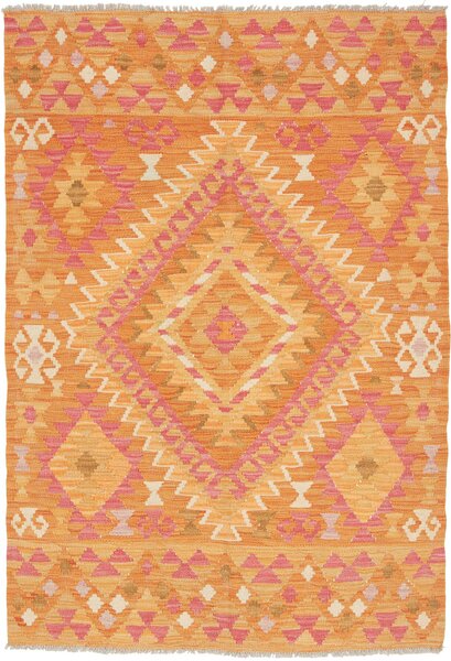Tappeto Kilim Afghanistan Geometrico Arancio Rosa 100x146 Cm