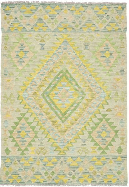 Tappeto Kilim Afghanistan Geometrico Verde Chiaro Giallo 102x147 Cm