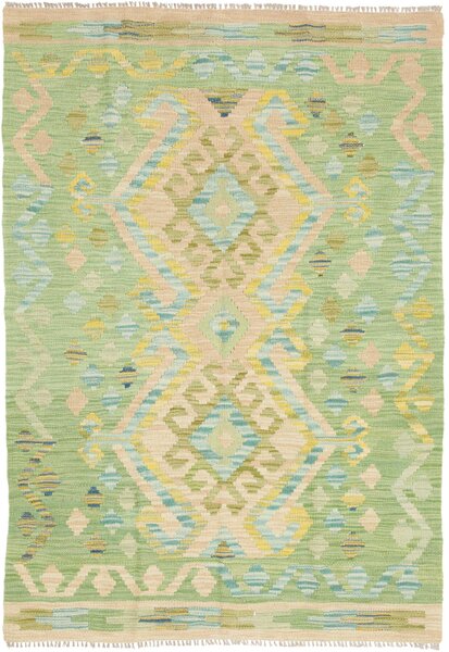 Tappeto Kilim Afghanistan Astratto Verde Chiaro Beige 100x144 Cm