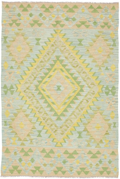 Tappeto Kilim Afghanistan Astratto Azzurro Giallo 100x151 Cm
