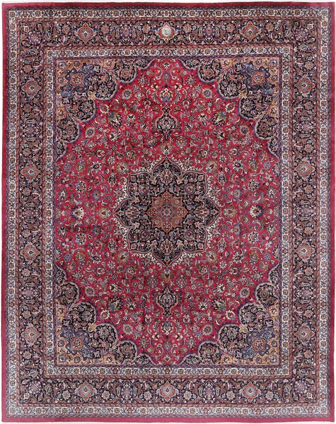 Tappeto Mashad Persia Medaglione Rosso Blu 390x500 Cm