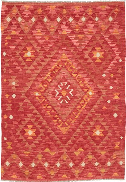 Tappeto Kilim Afghanistan Astratto Rosso Arancio Beige 102x146 Cm