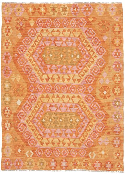 Tappeto Kilim Afghanistan Geometrico Arancio Rosa Giallo 132x188 Cm