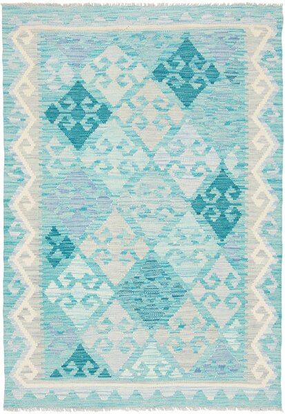 Tappeto Kilim Afghanistan Geometrico Turchese Azzurro 103x149 Cm