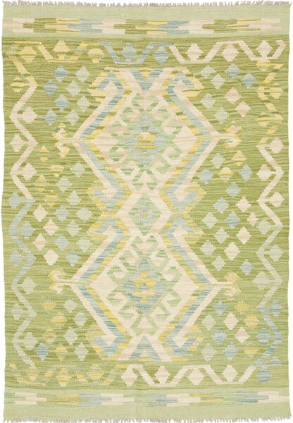Tappeto Kilim Afghanistan Astratto Verde Avorio 102x149 Cm