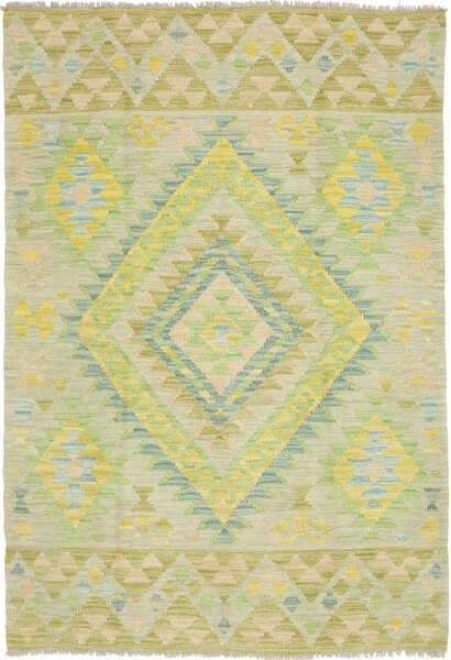 Tappeto Kilim Afghanistan Astratto Verde Chiaro Giallo 101x148 Cm