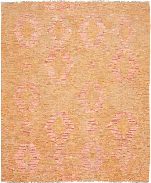 Tappeto Kilim Afghanistan Geometrico Giallo Ocra Rosa Corallo 153x188 Cm