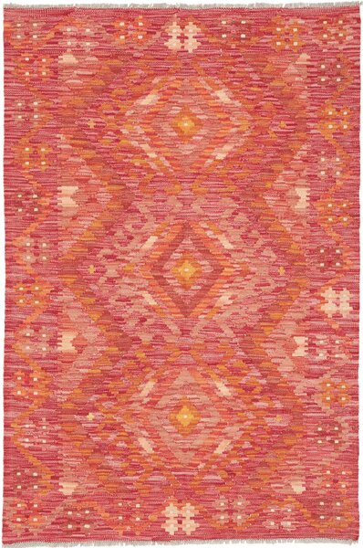 Tappeto Kilim Afghanistan Geometrico Rosso Arancio 100x152 Cm