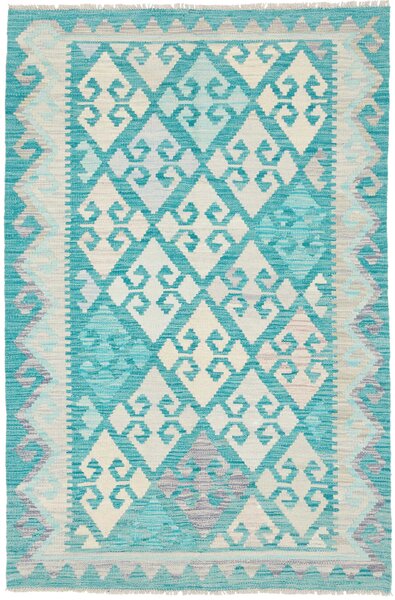 Tappeto Kilim Afghanistan Geometrico Azzurro Turchese 100x152 Cm