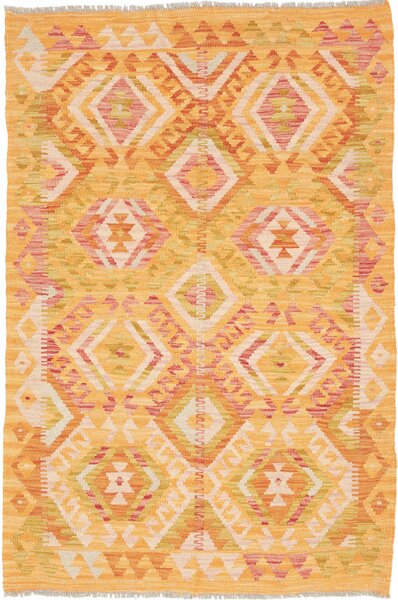 Tappeto Kilim Afghanistan Geometrico Giallo Arancione 96x142 Cm