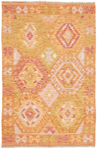 Tappeto Kilim Afghanistan Geometrico Arancione Verde 102x155 Cm