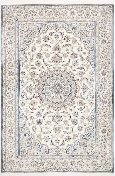 Tappeto Nain 9la Persia Medaglione Avorio Blu 204x304 Cm